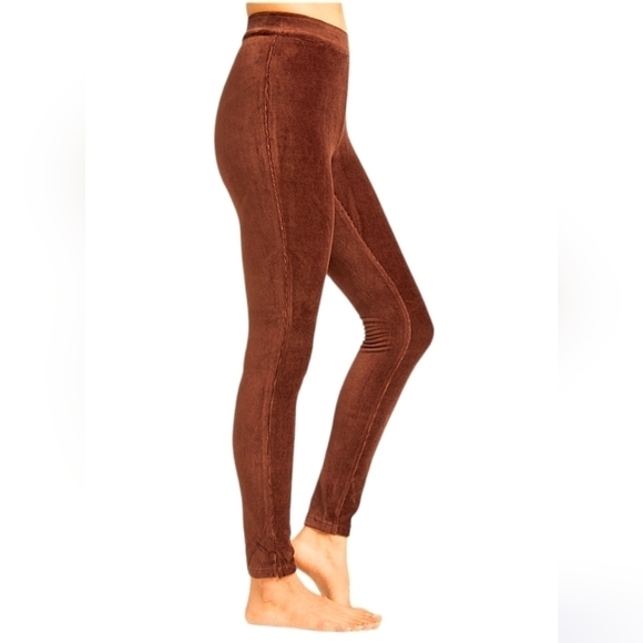 Simons velour velvet cordoroy leggings pants rust brown size Large C5 - Picture 1 of 8